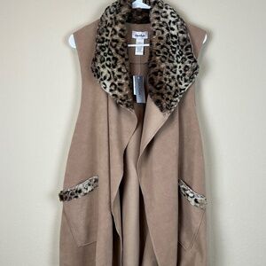 NWT Le Moda Vintage 80s Long Camel Cardigan Vest Shawl; Size S-L